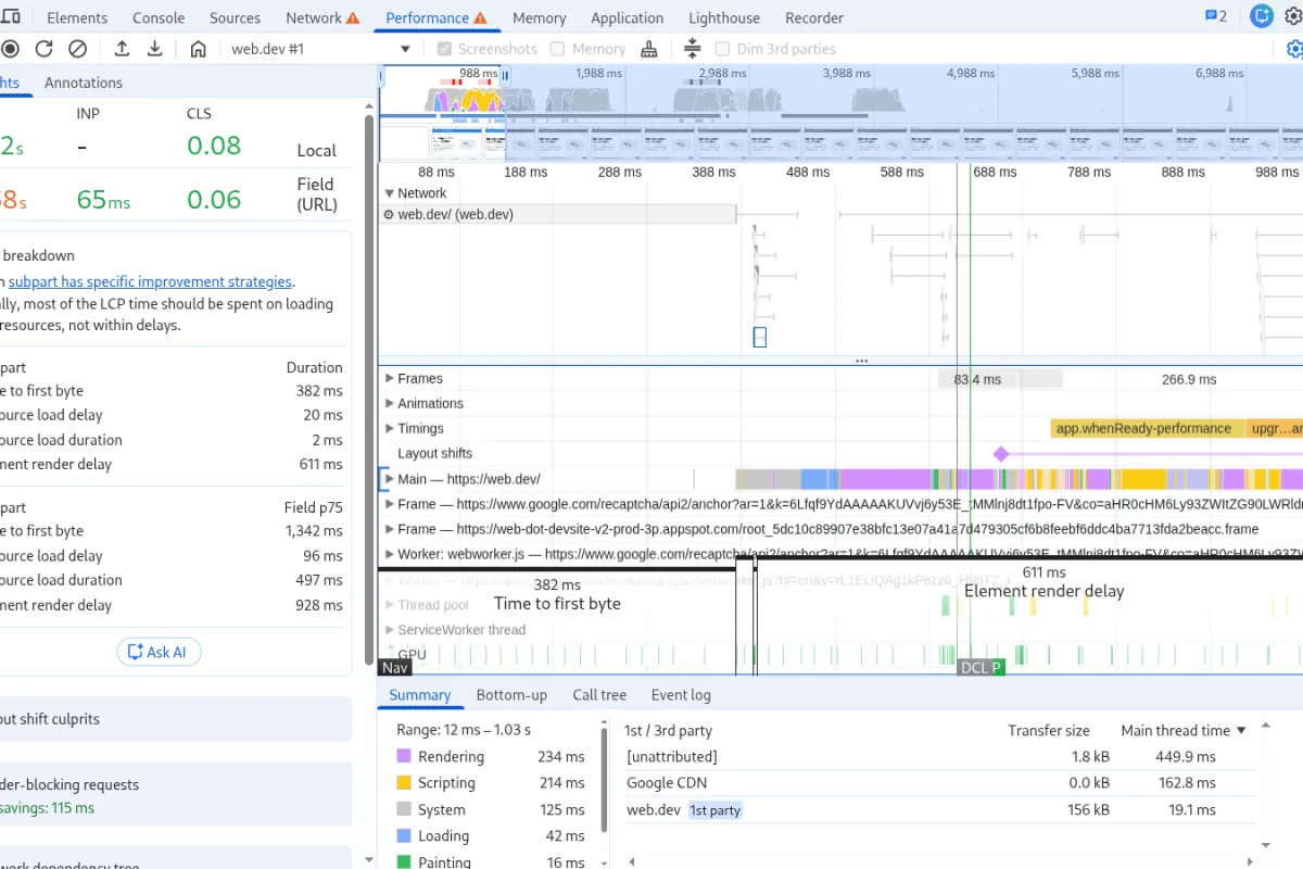 Core Web Vitals Diagnosticeer de LCP met het Chrome DevTools Performance Panel