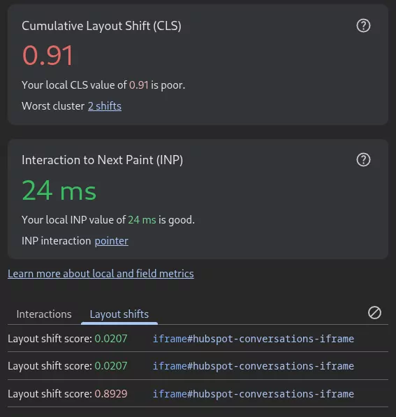 hubspot chat cls trace