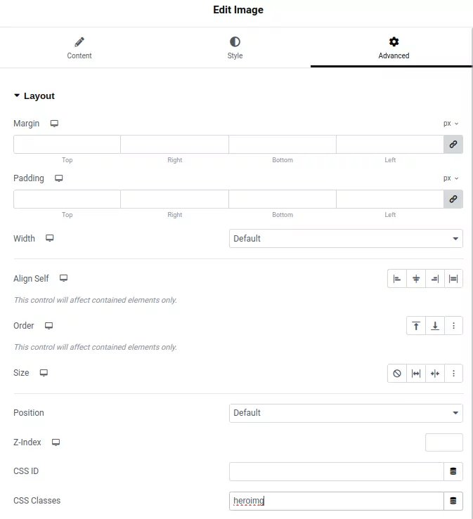 elementor hero image imageclass