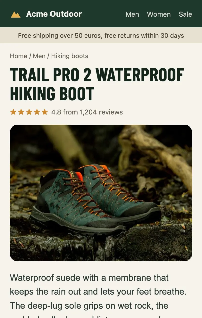 The same page after the headline font arrived: two lines, nothing moved