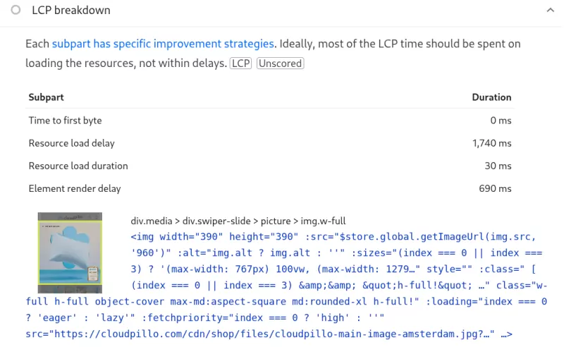 shopify lcp element lighthouse audit