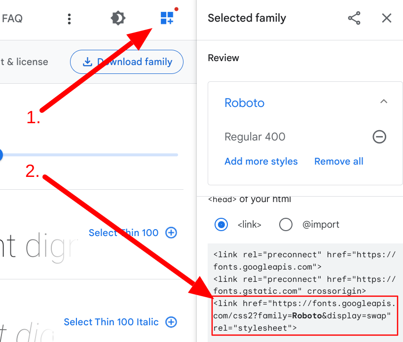google font selected family